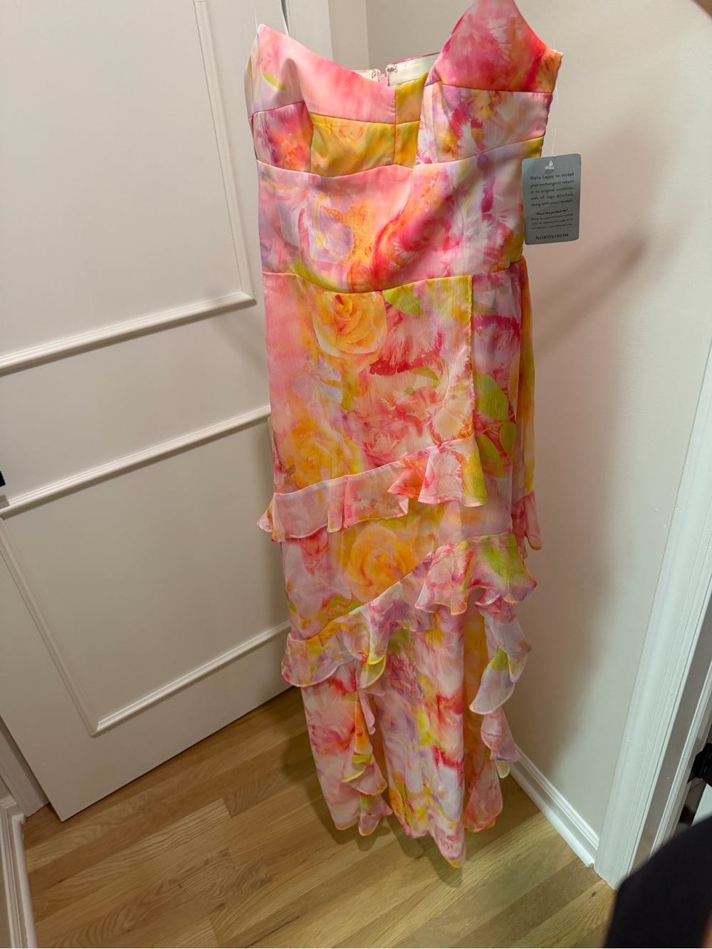 Amanda Uprichard Strapless Floral Ruffle Maxi in Pink and Yellow